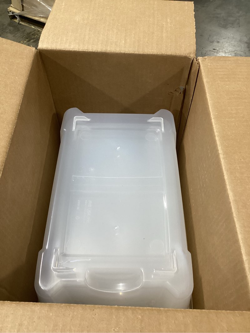 Condition photo showing Good Condition for IRIS USA 13 QT Plastic Storage Box with Lid and Latches - 6 Pack - BPA-Free, See-Through Organizing Solution, Durable Nestable Stackable Containers, Secure Pull Handle - Clear Clear 13 Qt 6 Pack