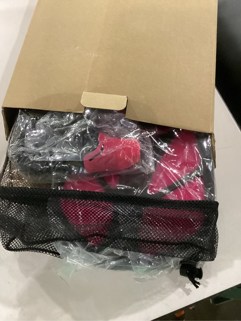 Condition photo showing New/Like New for ubekezele snorkeling gear for adults men women,4 in 1 snorkel set with panoramic view diving mask anti-fog anti-leak,dry top snorkel,fins and travel bag for swimming,snorkeling and travel diving pinkred ml/xl