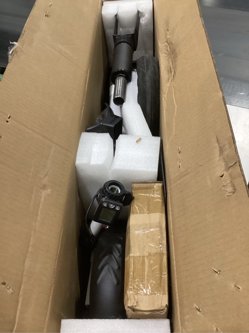 Condition photo showing As Is for electric scooter for big kids/teens - 250w motor, 15.5 mph top speed, rear foot brake, folding e-scooter for riders up to 220 lbs, ul-2272 certified white