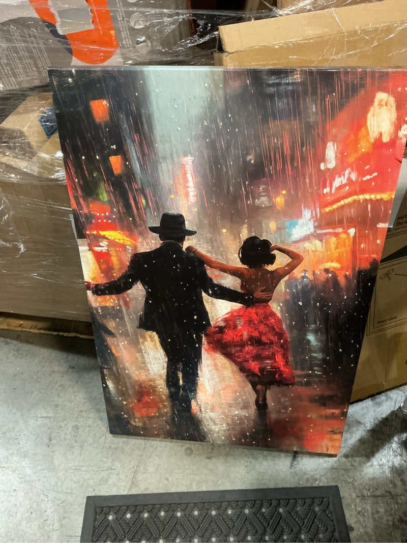 Condition photo showing New/Like New for superbpag canvas wall art modern romantic couple dancing jazz in the street oil painting prints black and red artwork for bedroom living room decor, ready to hang, wrapped canvas woman01 18×24inch
