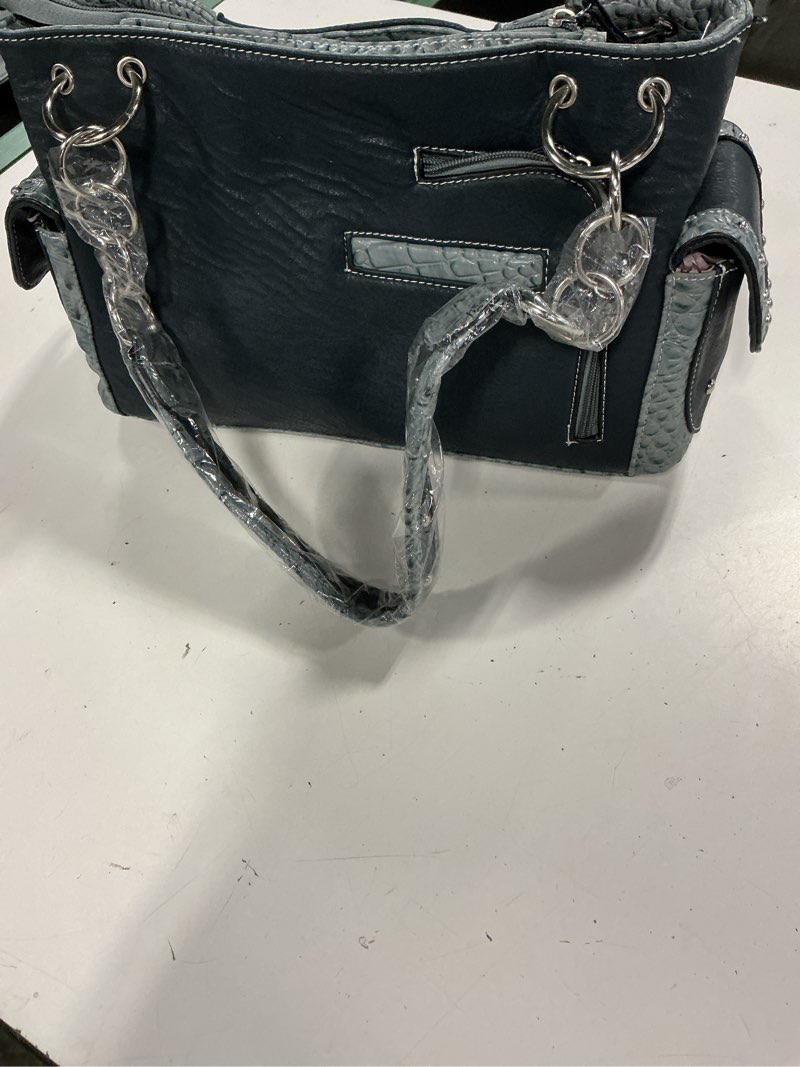 Condition photo showing New/Like New for p&g collection western purse - blue w/rhinestones -concealed carry pocket -nwt