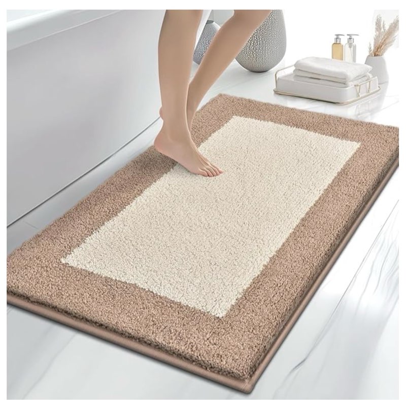 anllugs bathroom rugs non-slip extra soft absorbent bath rugs, machine washable quick dry bath mats for bathroom floor, shower, bathtub and sink, beige & grayish brown  (size unknown )