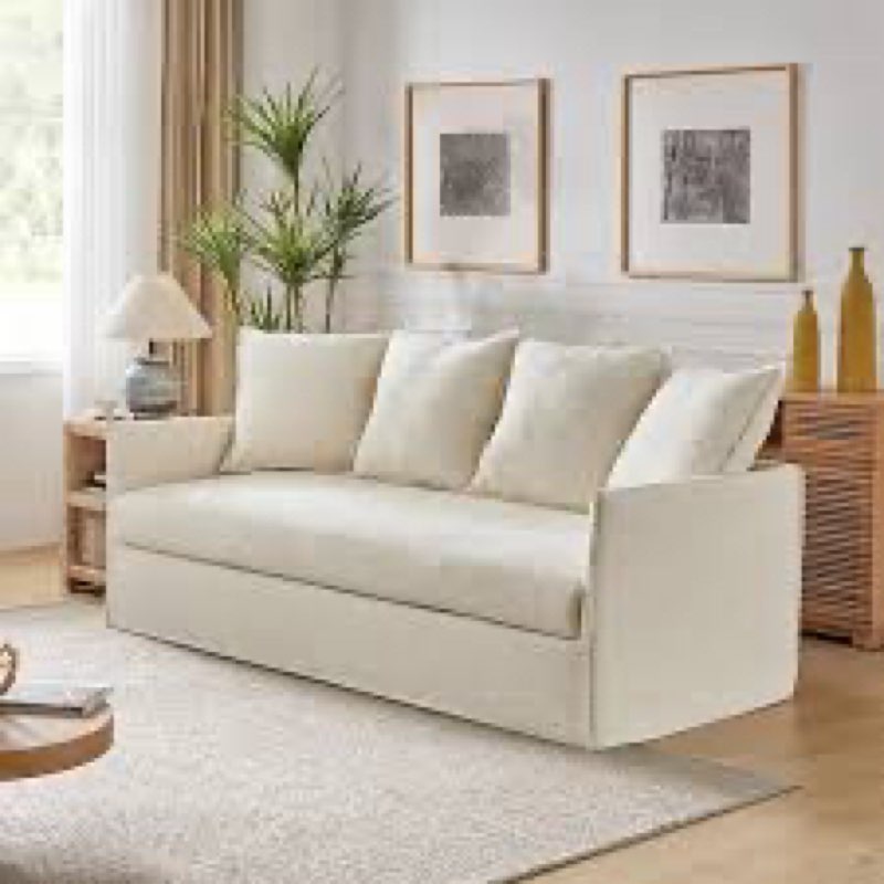 Severin 80.3 in. Square Arm Polyester Rectangle Slipcovered Sofa in Beige(incomplete only 1 box) 