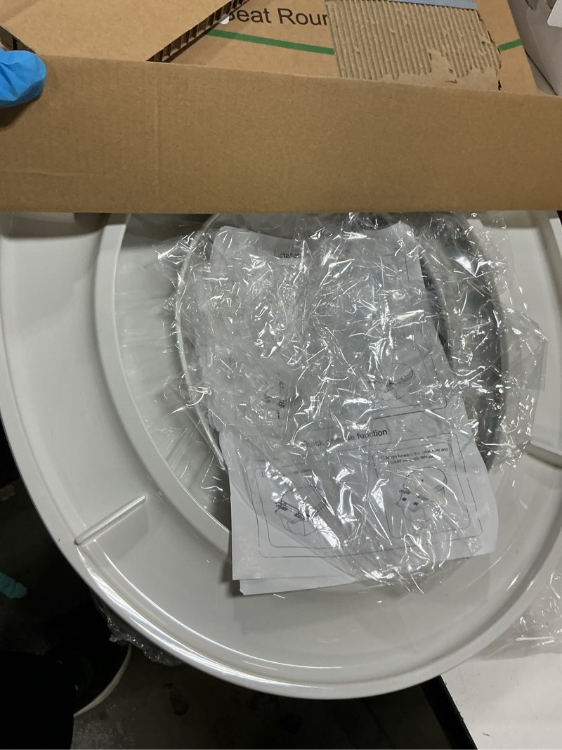Condition photo showing As Is for round toilet seat soft close 16.5'',standard universal toilet lid round with pp material safe,easy to clean and install,ergonomic design,never loosens,2 years support,white plastic white round 16.5inch & classic