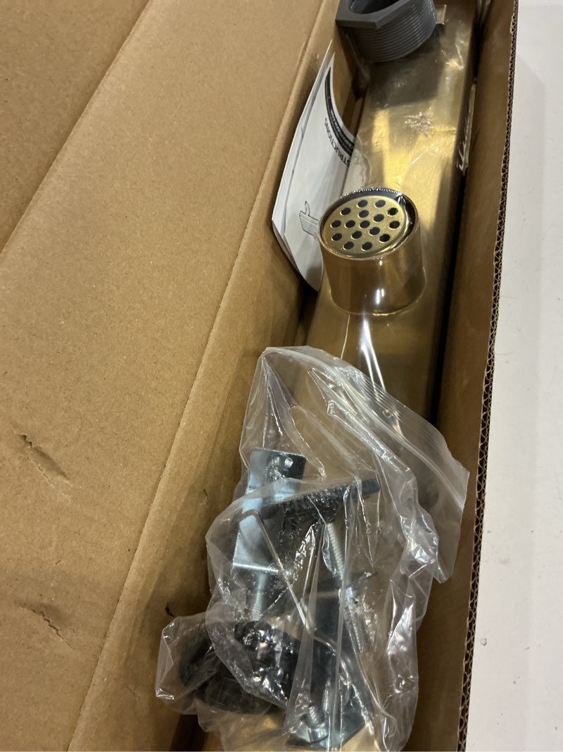 Condition photo showing New/Like New for htoh linear shower drain, 24 inch gold shower drain with removable square hole cover grate, bathroom modern 304 stainless steel brushed gold shower floor drain with adjustable feet,hair catcher brushed gold 24in