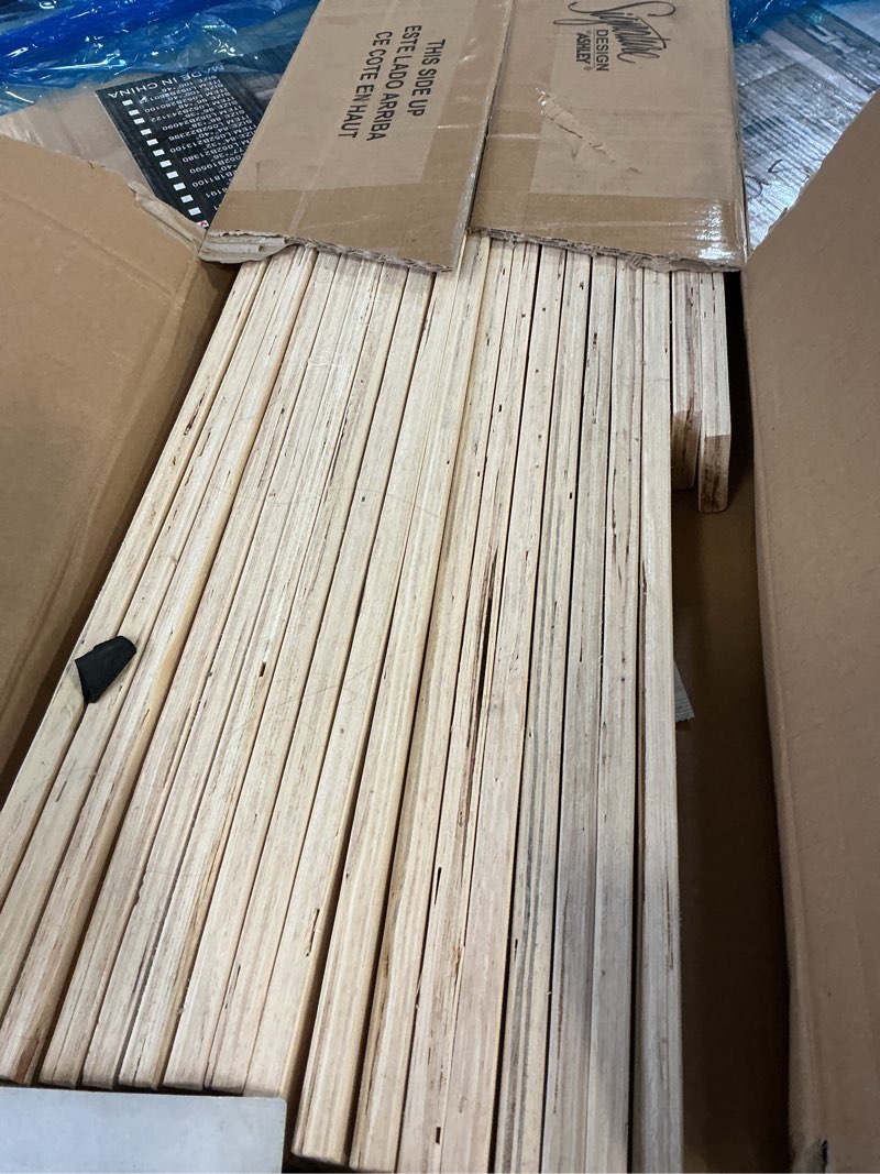 Condition photo showing As Is for Signature Design by Ashley Wooden Mattress Support Bunkie Board Roll Slat with Nylon Cord, Queen, Beige