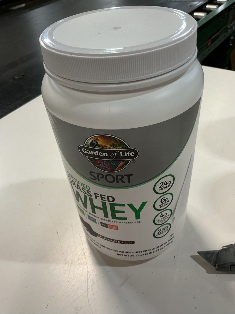 Condition photo showing Good Condition for garden of life sport whey protein powder chocolate, premium grass fed whey protein isolate plus prob ( best used by 09/2026