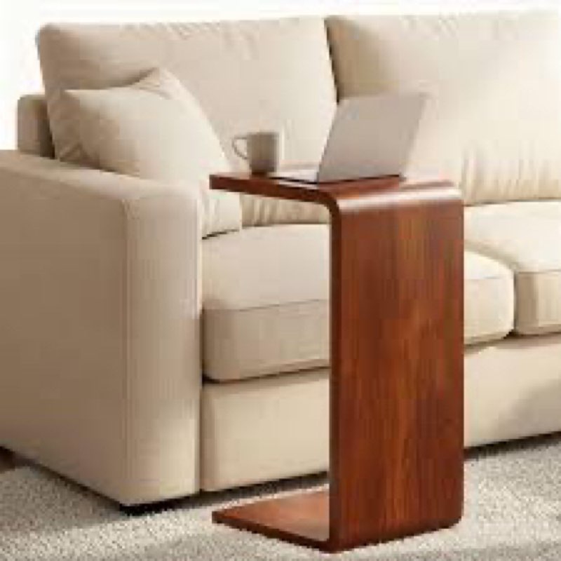 CHSSIH C Shaped End Table for Couch - Wooden Sofa Side Table, Slide Under Couch Table for Living Roo