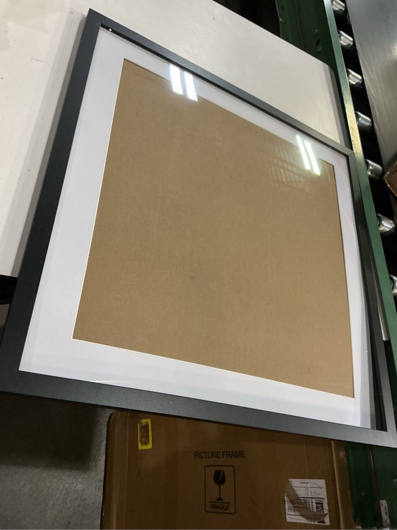 Condition photo showing As Is for arttoframes 26x26 inch satin black picture frame with 2 inch single crisp mat, singlemat-frbw26079-26x26-1461