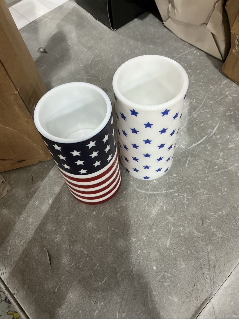 Condition photo showing Good Condition for stmarry set of 3 patriotic american flag flameless led battery operated pillar candles with remote control