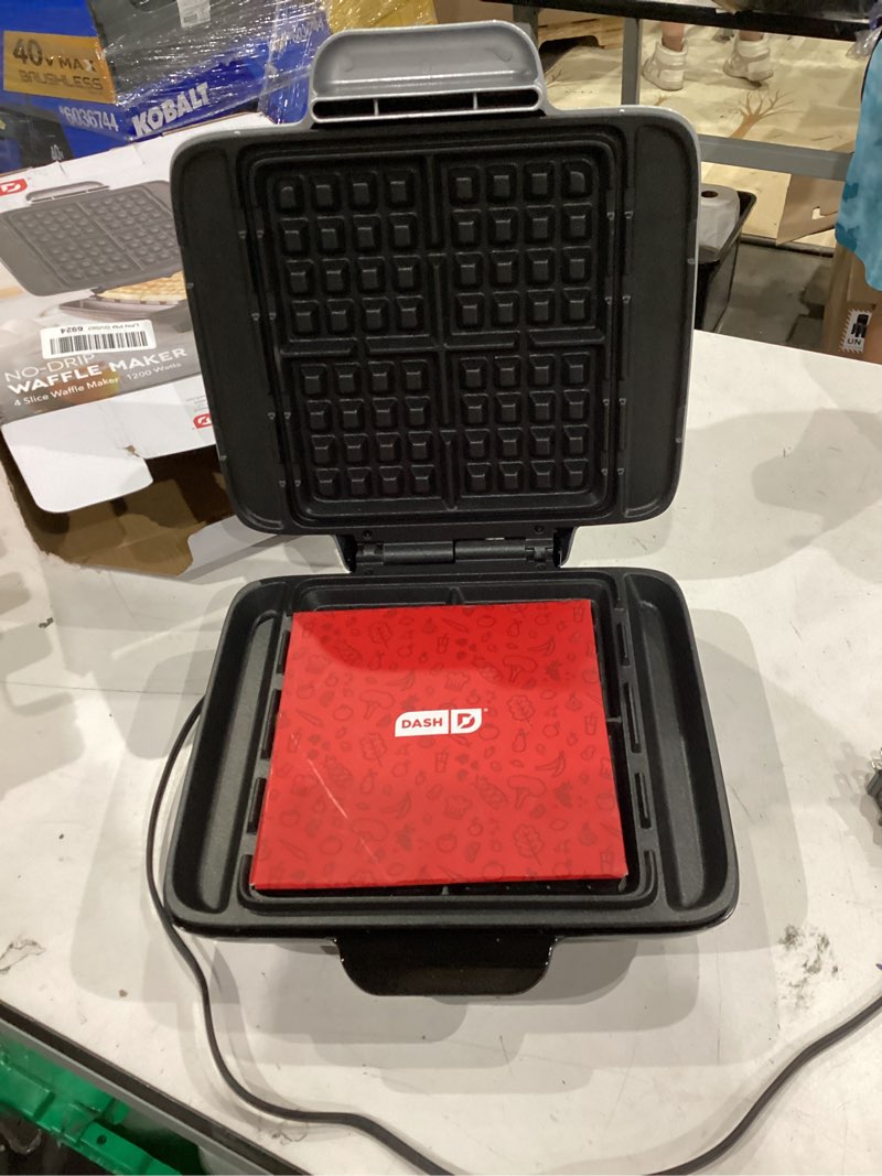 Condition photo showing Good Condition for dash no-drip waffle maker - makes four waffles at once for hassle-free breakfasts - dual nonstick heating plates & quick heat-up system - easy-release surface - silver