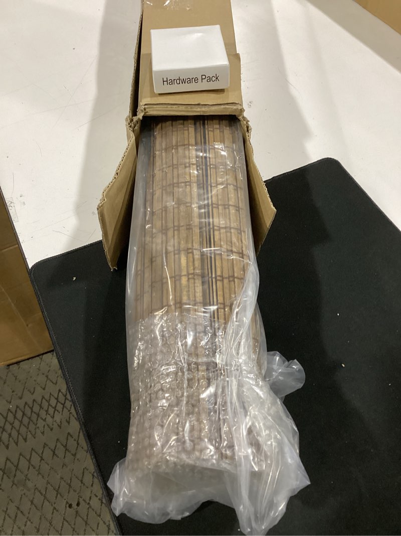 Condition photo showing Good Condition for lazblinds cordless bamboo roman shades, privacy blinds for interior windows, room darkening roll up bamboo blinds for home & patio, 36" w x 64" h, highfield teak