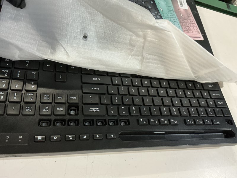 Condition photo showing As Is for wireless keyboard and mouse combo - full-sized ergonomic keyboard with wrist rest, phone holder, sleep mode, 2.4g quiet keyboard for pc laptop, complete work setup for office or home -trueque km23 1 pack black