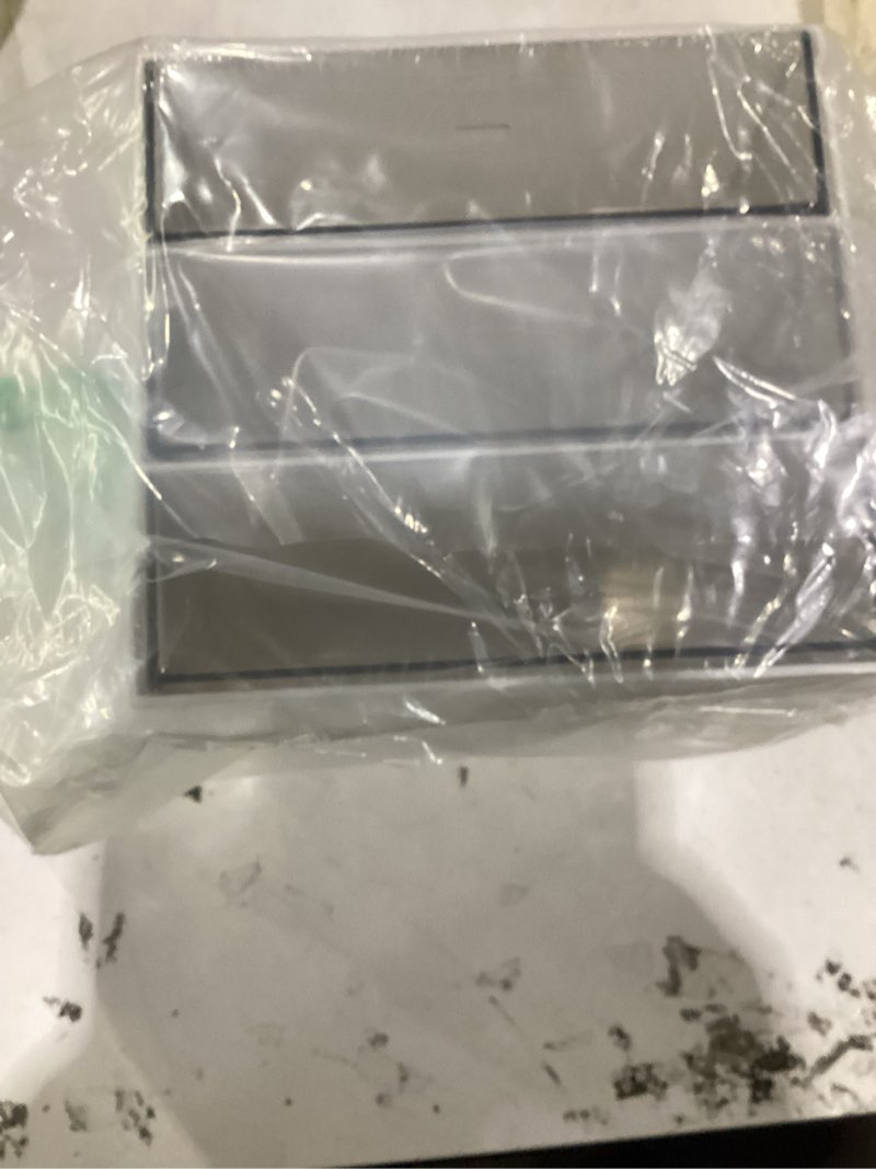 Condition photo showing As Is for desk organizer with 3 drawers, clear plastic desk storage box, desktop organization for office supplies, gel pens, pencils, markers, tape, erasers, paperclips, chargers (white-3 draws) white-3 draws 6*6.5*5.7 inches