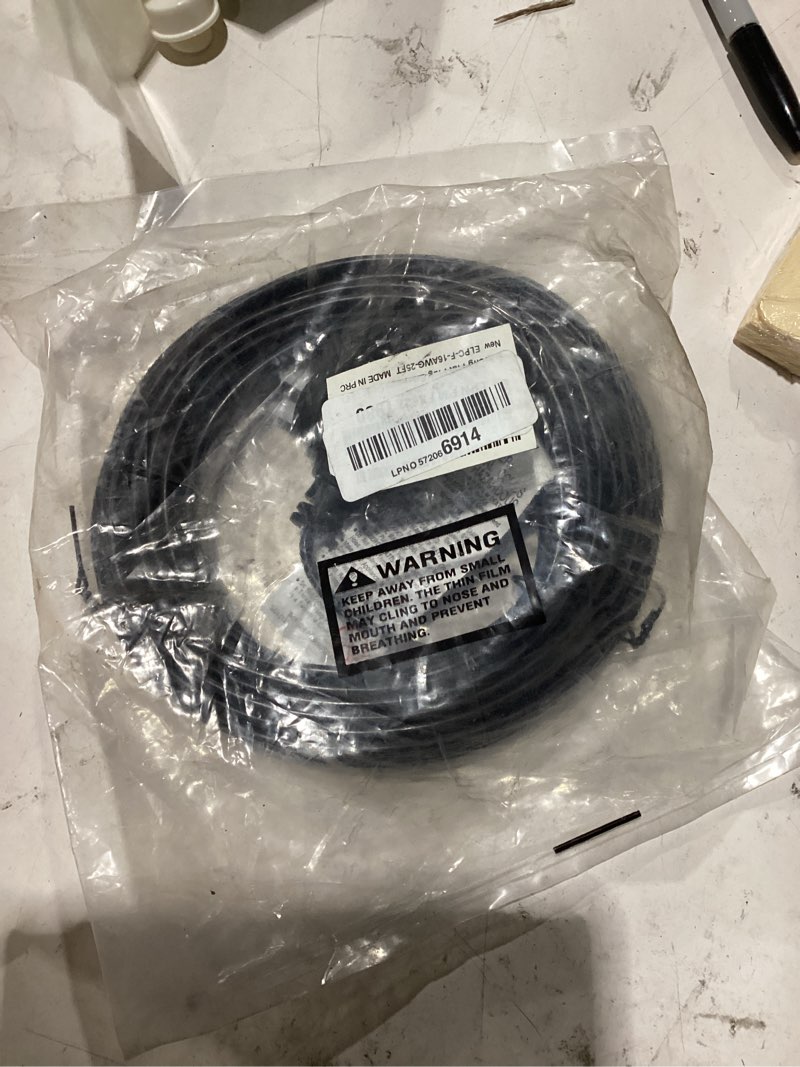 Condition photo showing New/Like New for flat plug extension cord 25 ft with slim space-saving plug design, thin flat cable low profile power cord 3 prong grounded wire, 16 gauge 13 a/125 v-black-etl certified 1 pack 25ft