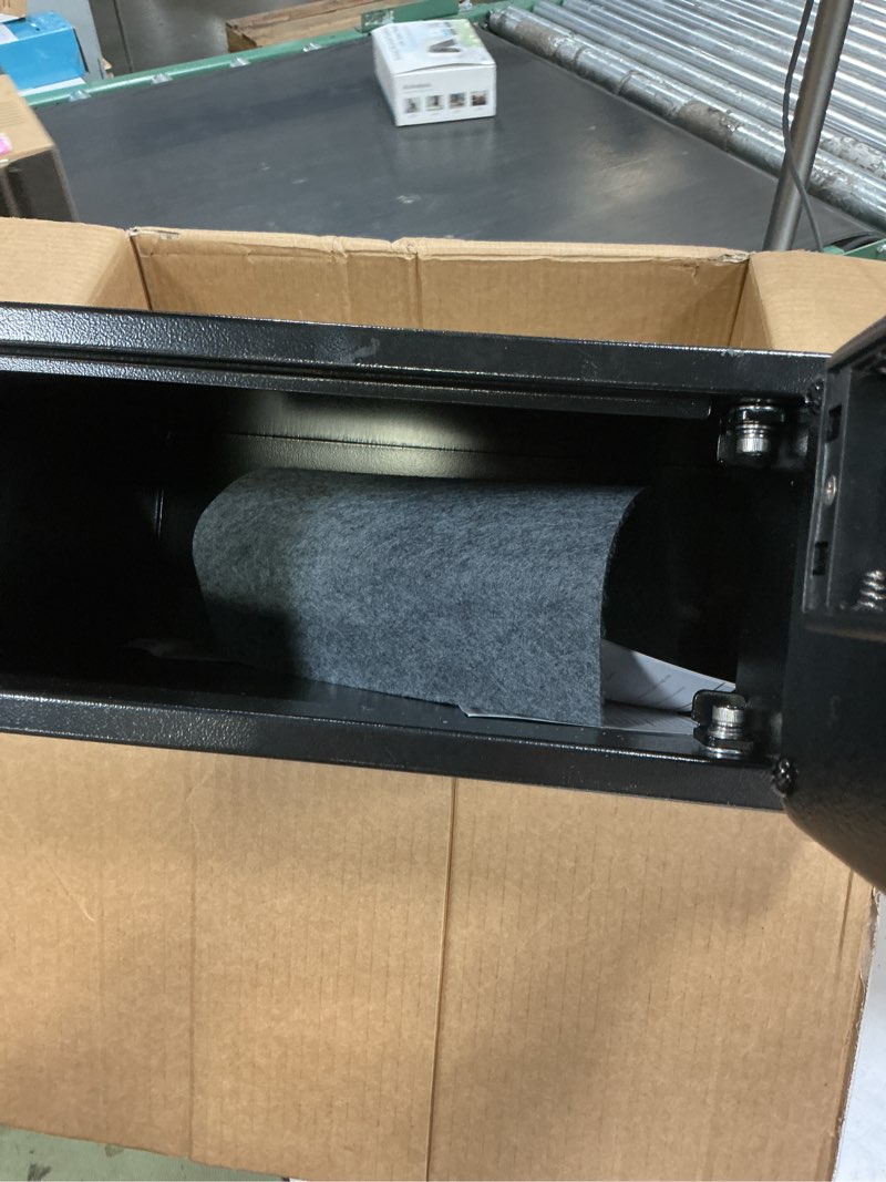 Condition photo showing As Is for hotel safe box with administrator's password home safe with silent mode & led, laptop college dorm safe with backlit keypad for cruise cabins and rentals (15.35"d x 19.49"w x 7.87"h - 23.58 lb)