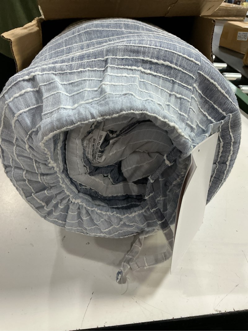 Condition photo showing Good Condition for levtex home sand stripes blue full/queen comforter set (90x94in) with 2 pillowcases (26x20in) - woven jacquard stripe - blue, grey, white - cotton full/queen size comforter set - soft pre-washed comforter - full/queen blue