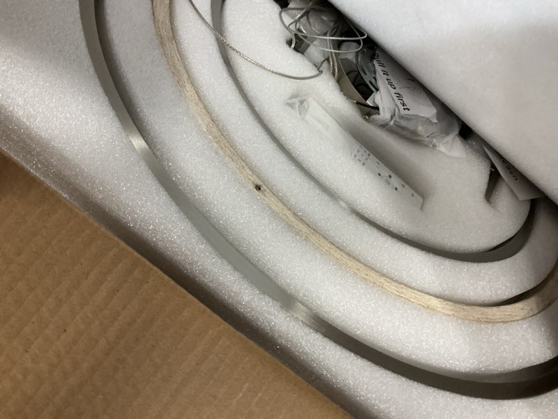 Condition photo showing Good Condition for 3 Ring LED Chandelier Black Round Chandelier Light Fixture Dimmable Farmhouse Foyer Chandeliers Light Wood-Printed Circular Chandeliers for Dining Room Entry Bedroom Office Living Room 24in Walnut Wood Black Round 55W 23in