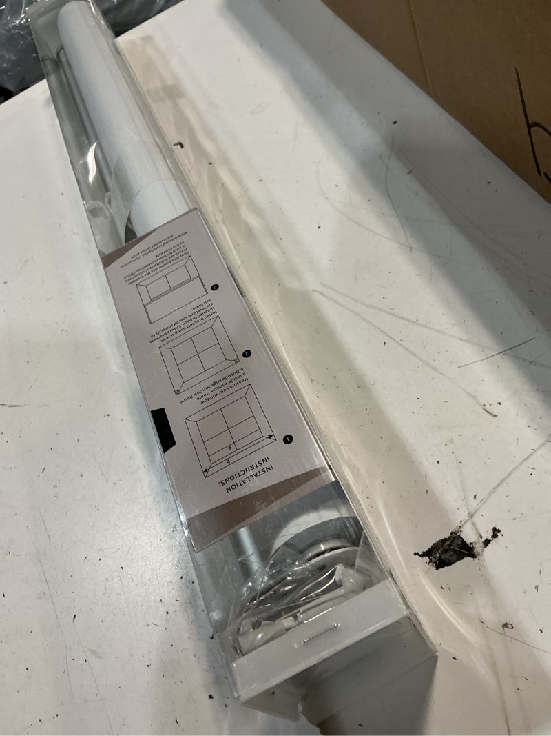 Condition photo showing New/Like New for chrisdowa cordless 100% blackout roller shade, with striped jacquard, thermal insulated, uv protection fabric, total blackout blinds for window, french doors, home and office.white, 24" w x 72" h 24"w x 72"h white