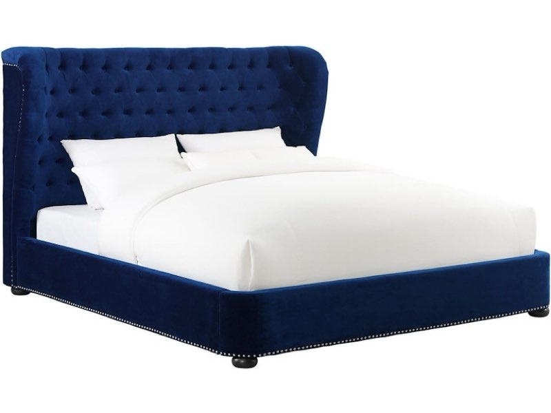 ( incomplete) TOV Furniture Bedroom Finley Blue Velvet Bed in Queen Size