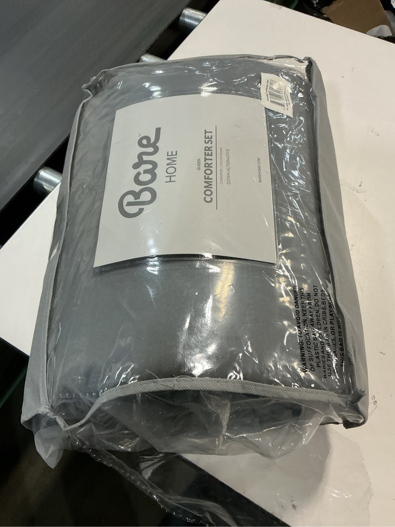 Condition photo showing New/Like New for Bare Home Comforter Set - Queen Size - Ultra-Soft - Goose Down Alternative - Premium 1800 Series - All Season Warmth (Queen, Grey)