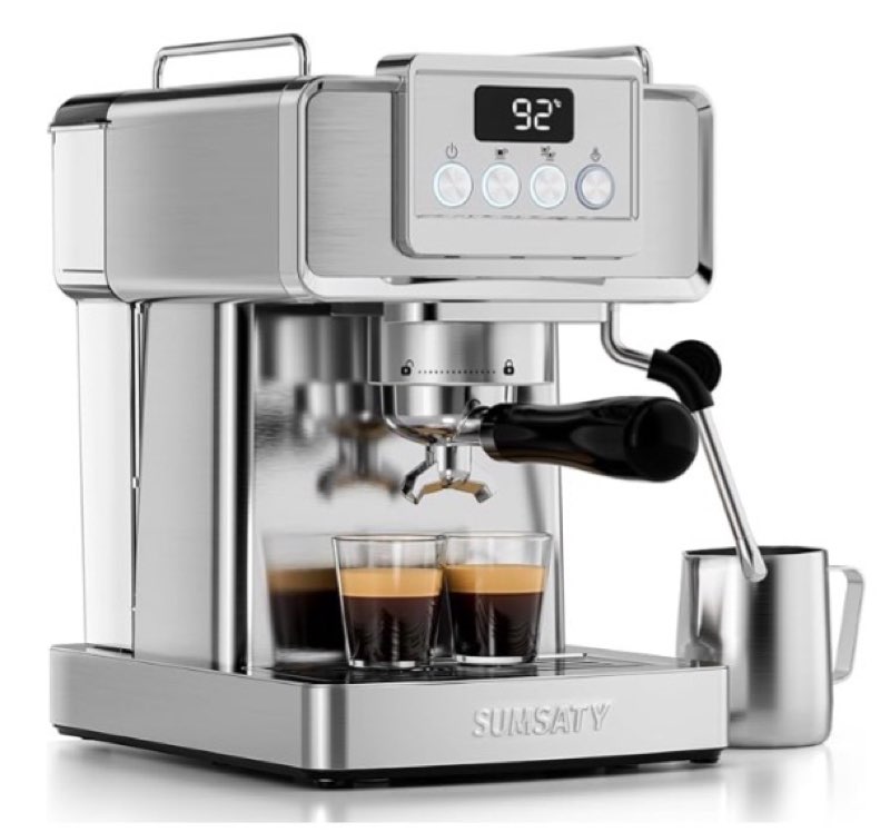 espresso machine 20 bar, stainless steel espresso maker professional coffee maker with power steam & led display for home barista, americano, latte, cappuccino maker, 1.8l water tank
