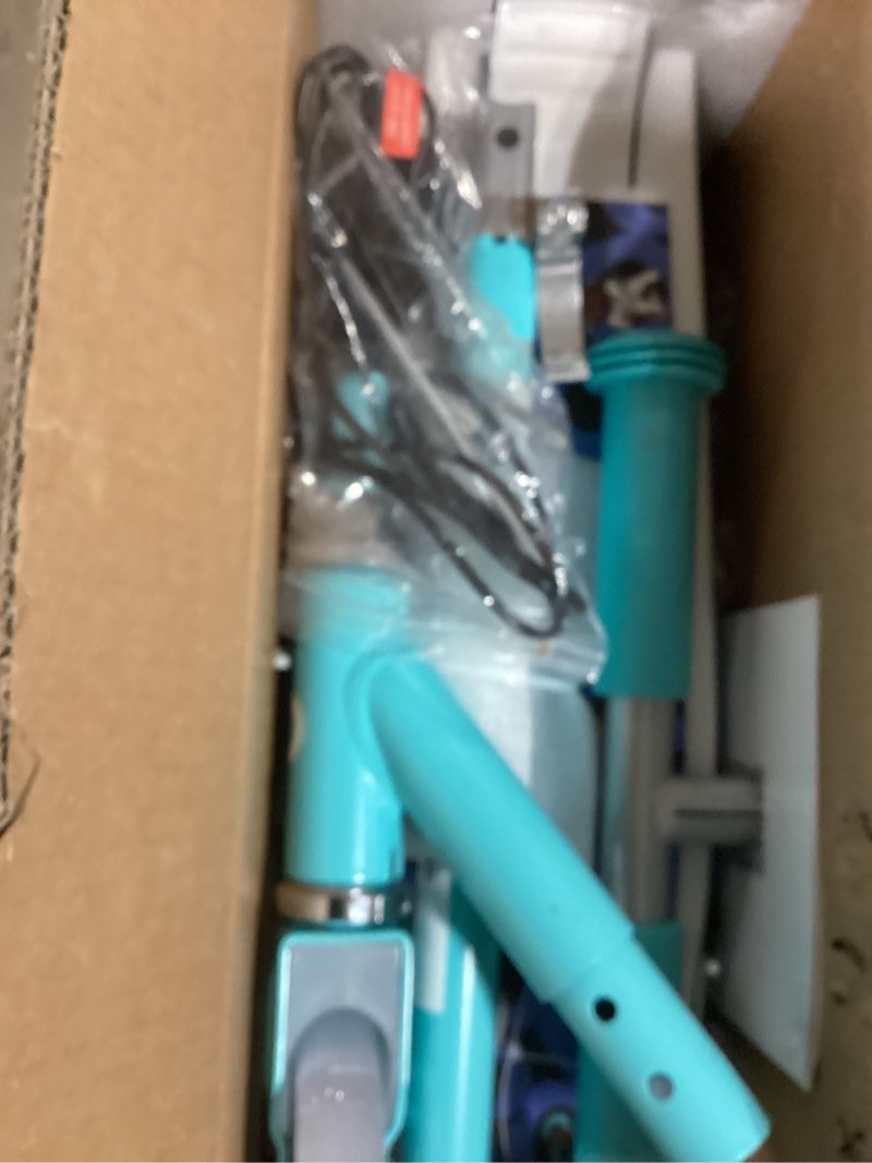 Condition photo showing As Is for gyroor ks2 kids electric scooter – 5 mph safe speed, foot sensor start, led lights, adjustable handlebar, 2 hr fast charge, ul2272 certified, ages 6–12, 121 lb max load cyan