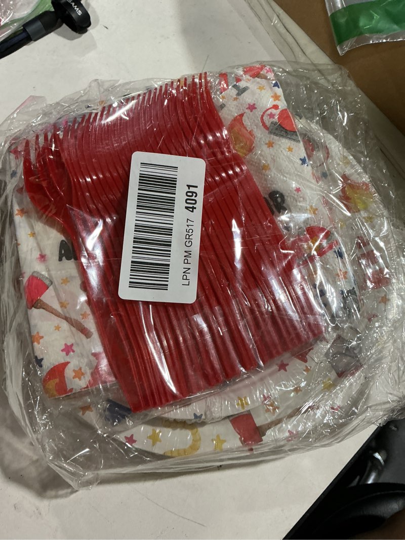 Condition photo showing Good Condition for euoyufo firetruck birthday party decorations - 96pcs fire truck plates and napkins party supplies firefighter birthday decorations fireman themed disposable tableware set serve 24 guests