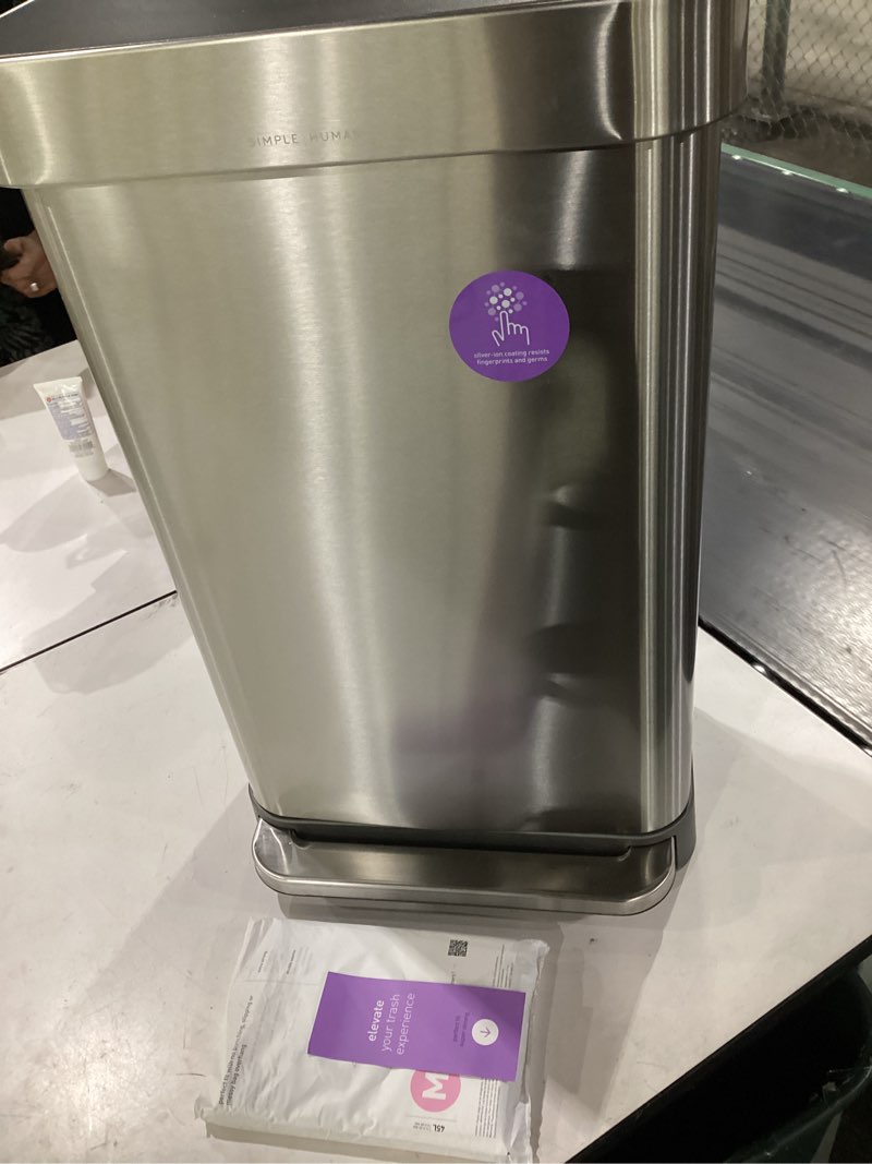 Condition photo showing Good Condition for simplehuman 45 liter / 12 gallon liter rectangular hands-free kitchen step trash can with soft-close lid, brushed stainless steel with plastic lid brushed stainless steel (with plastic lid) 45 liters