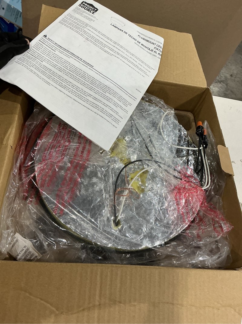 Condition photo showing As Is for project source traywick 12-in matte black indoor 2 -light flush mount light with clear glass