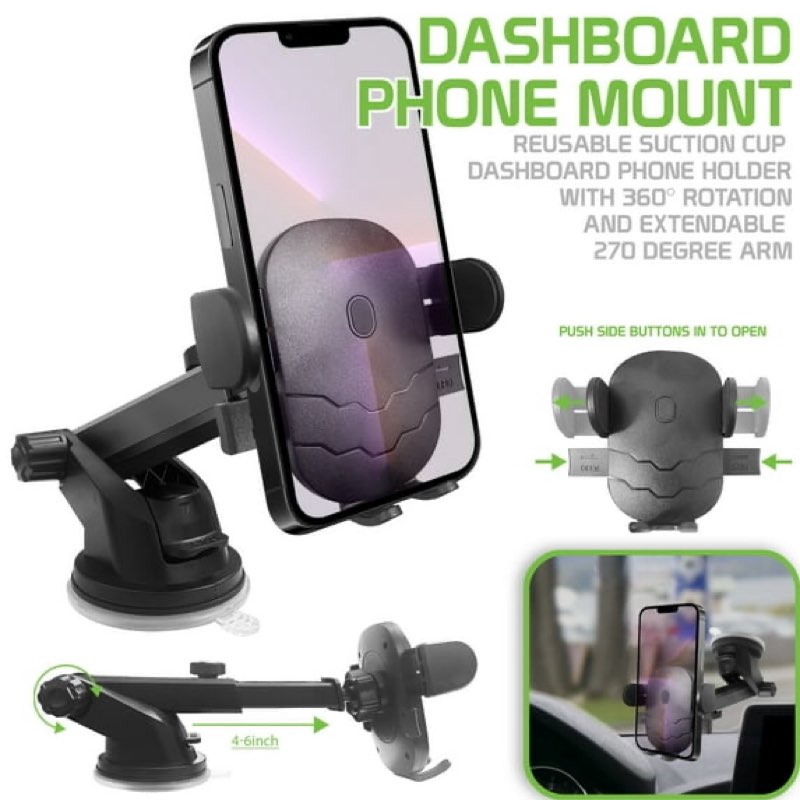 Dashboard Phone Mount with Reusable Suction Cup; Dashboard Phone Holder with Rotation and Extendable 270 Degree Arm