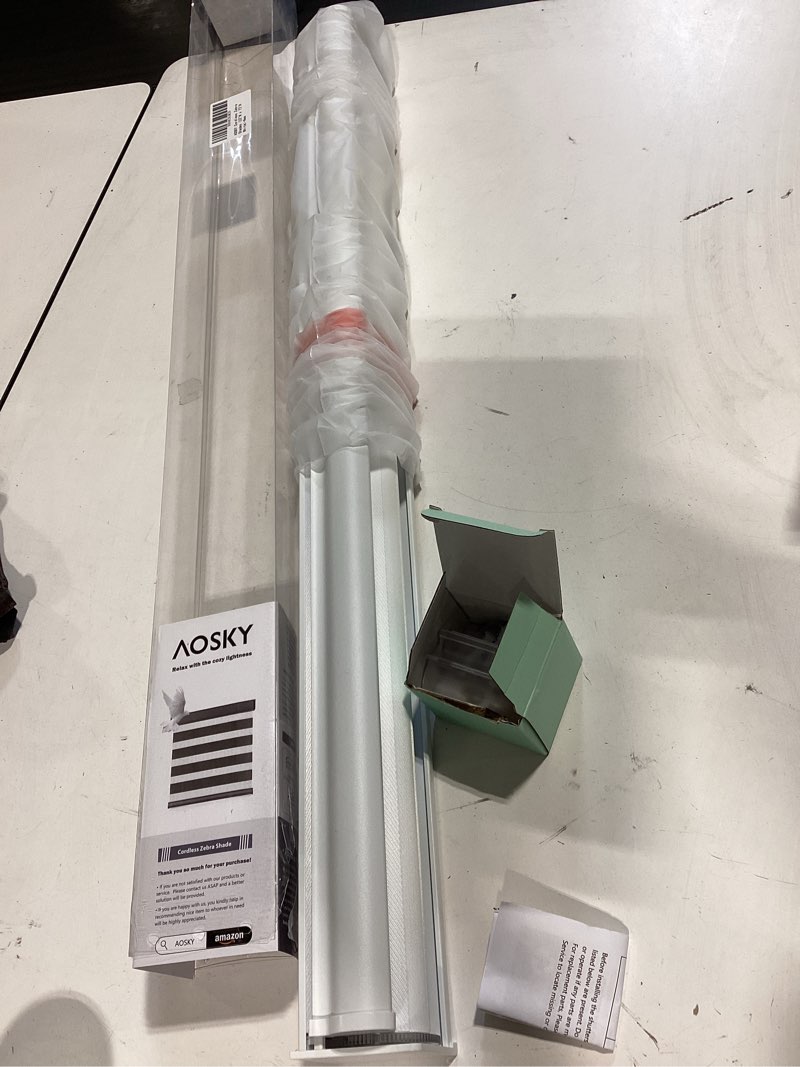 Condition photo showing New/Like New for aosky cordless zebra blinds for windows pull down roller window shades dual layer light filtering privacy for day and night, free-stop door shades for home easy to install (32" w x 72" h, white) 32"w x 72"h white