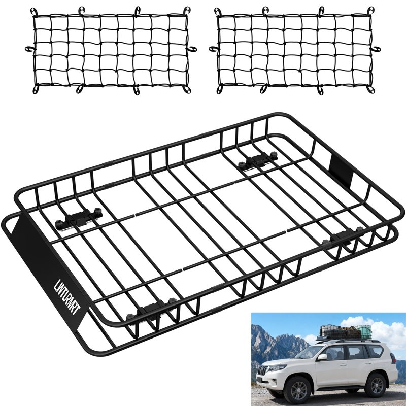500LBS 84" Universal Roof Rack Cargo Basket Car Rooftop Baskets Luggage Storage
