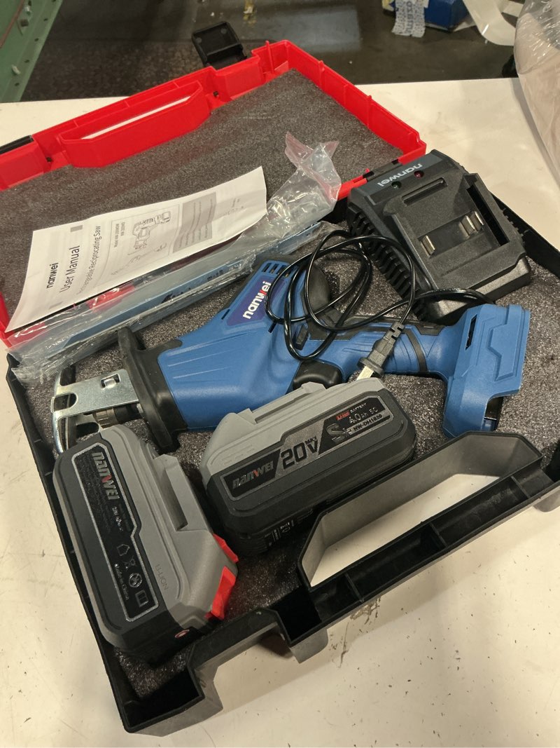 Condition photo showing New/Like New for nanwei cordless reciprocating saw, 20v brushless motor 3500rpm variable speed, 2×4.0ah batteries, tool-free blade change, led light, 6 blades, portable for wood/metal/pvc cutting (4.0ah batteries) 4.0ah two battery set