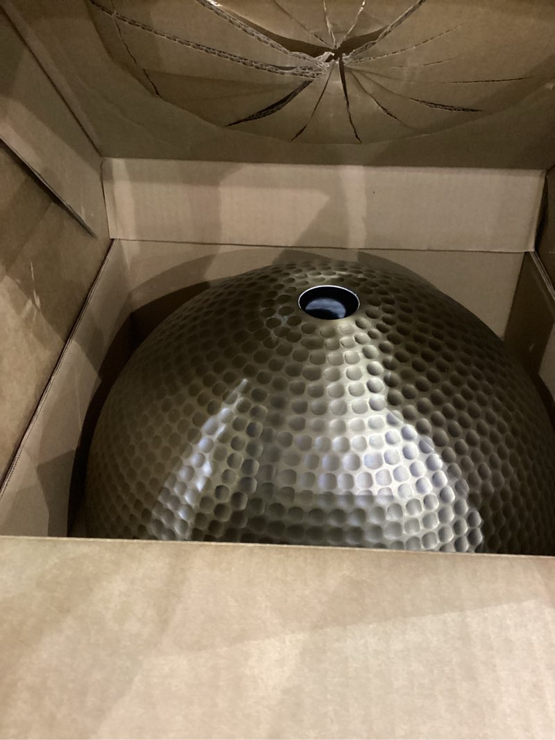 Condition photo showing As Is for ELYONA 16 Inch Large Hammered Pendant Light Fixtures Ash Wood Vintage Dome Hanging Lamp Antique Gold Metal Kitchen Chandelier for Island, Farmhouse Dining Room Living Room Hallway Brushed Brass Brass - 1 Pack