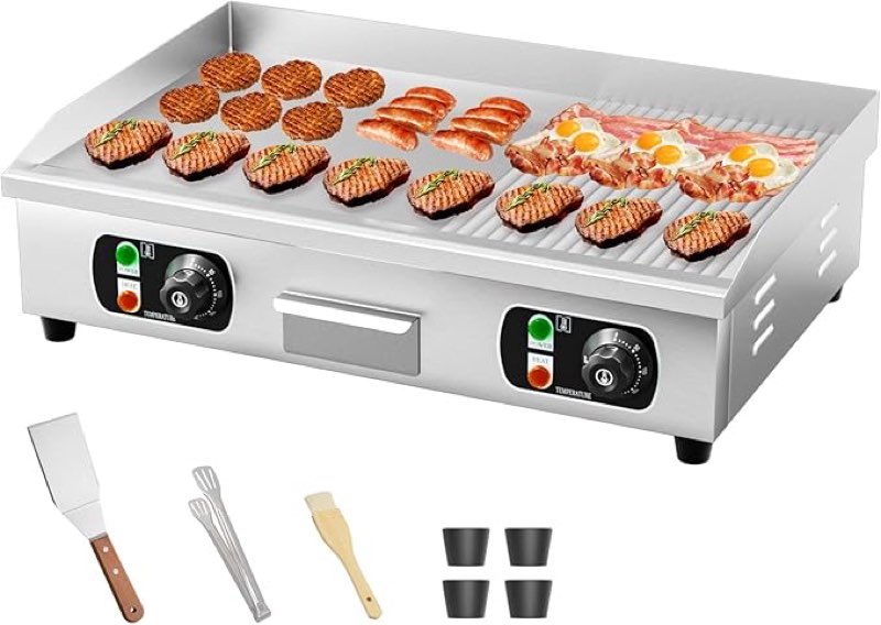 29" commercial electric countertop griddle,110v 3000w flat top grill hot plate bbq,adjustable thermostatic control 122°f-572°f,stainless steel restaurant grill for kitchen