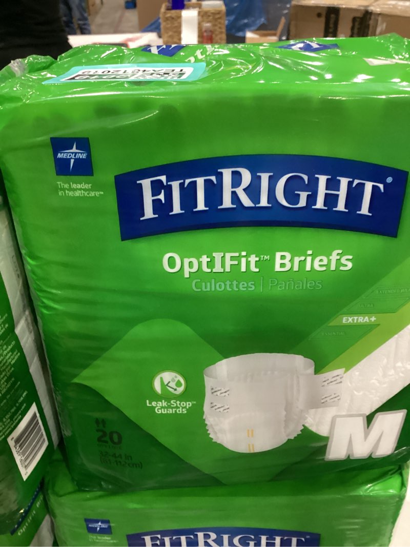 Condition photo showing New/Like New for fitright extra+ adult diapers, disposable incontinence briefs, leak-proof diaper, absorbent briefs for men and women, maximum protection, medium, 32 – 44 in, 20 briefs per bag 20 count medium