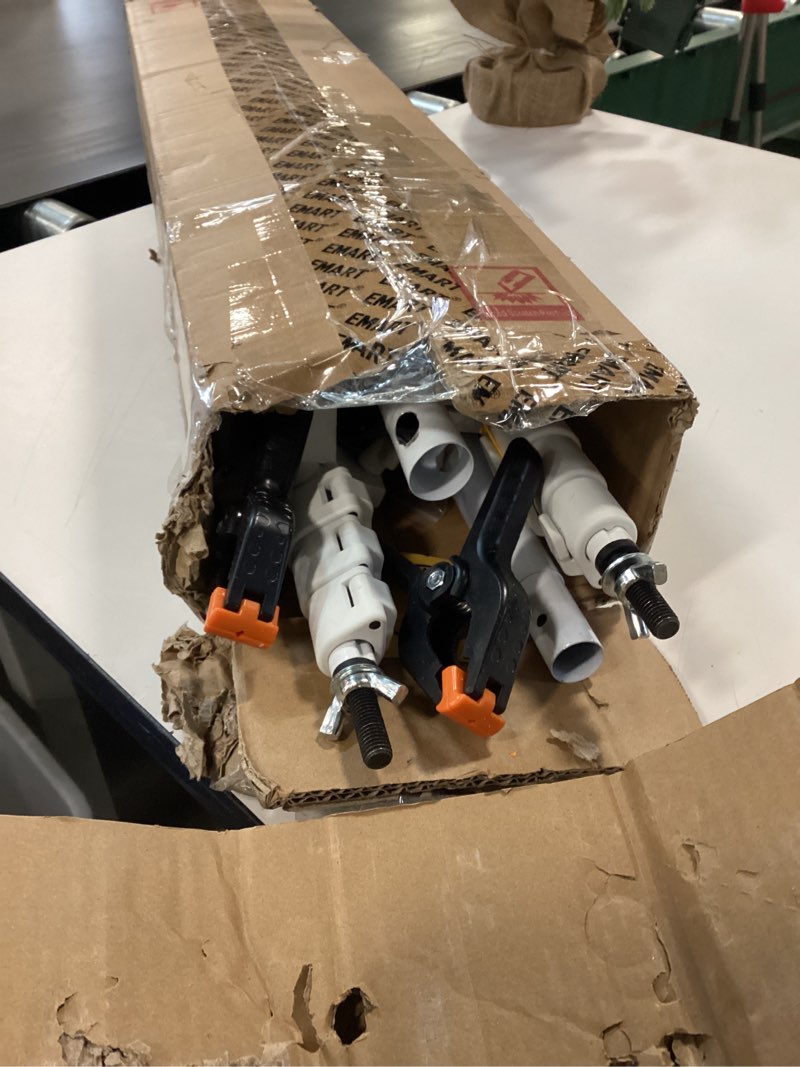 Condition photo showing As Is for EMART Backdrop Stand 10x10ft(WxH) Photo Studio Adjustable Background Stand Support kit with 2 Crossbars, 8 Clamps, 2 Sandbags and Carry Bag for Parties, Events Decoration, Wedding, Photography -White 10x10ft White