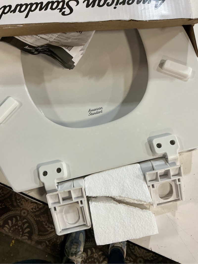 Condition photo showing Good Condition for american standard bedminster wood white elongated soft close toilet seat