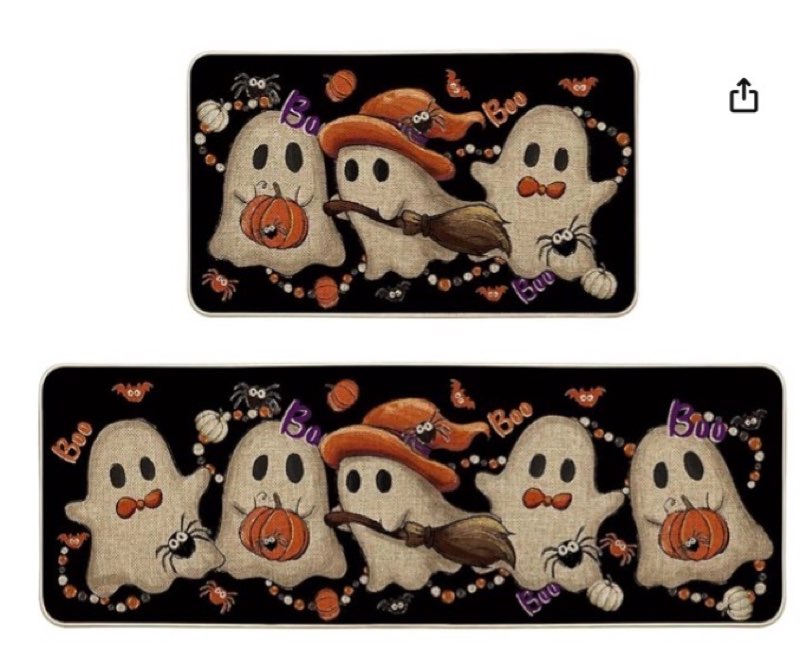 Artoid Mode Cute Ghost Boo Halloween Kitchen Mats Set of 2, Low-Profile Home Decor Kitchen Rugs for 