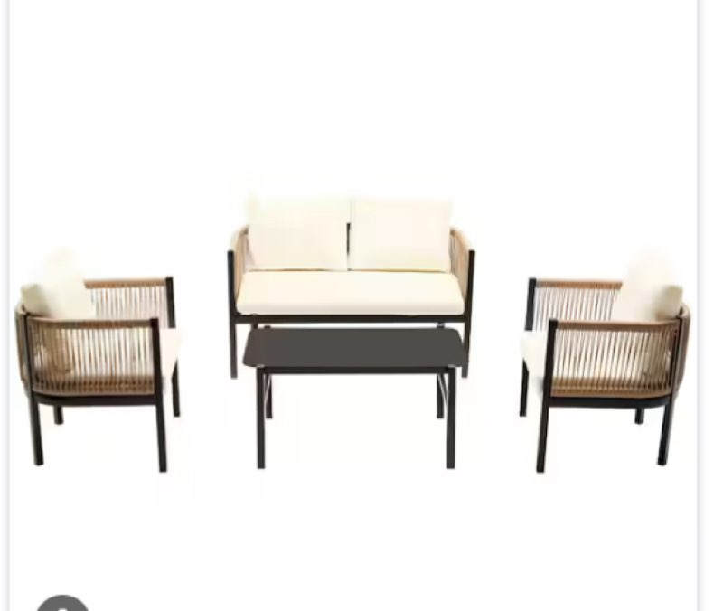 4-Piece Wicker Outdoor Patio Conversation Set with 1 Table, 2 Single Chair and Double Seat Sofa, with Beige Cushions