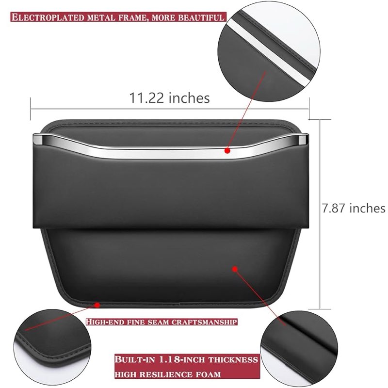 holdcy car seat gap filler organizer - leather console side pocket seat storage - stylish and practical car accessories for cars,suv,truck (black - 1 pack