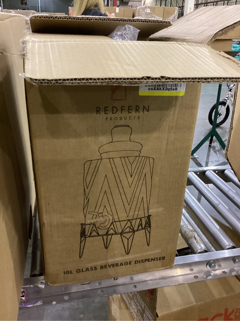 Condition photo showing As Is for Glacial Ice Design Glass Beverage Dispenser with SS Spigot and Stand - 2.5 Gal