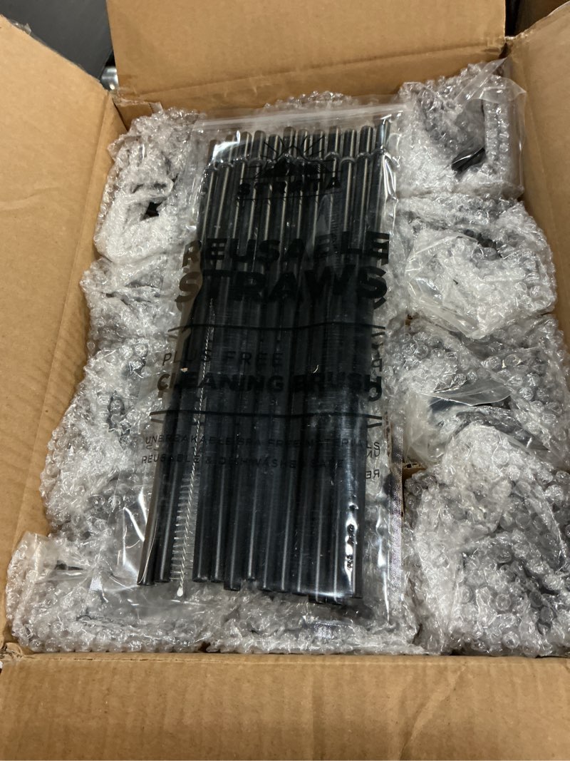 Condition photo showing New/Like New for STRATA CUPS Black Skinny Tumblers with Lids and Straws (12 pack) - 16oz Double Wall Acrylic Tumbler, Tall Matte Skinny Tumblers, Bulk with Free Straw Cleaner, Reusable Cups Black 12 Count (Pack of 1)