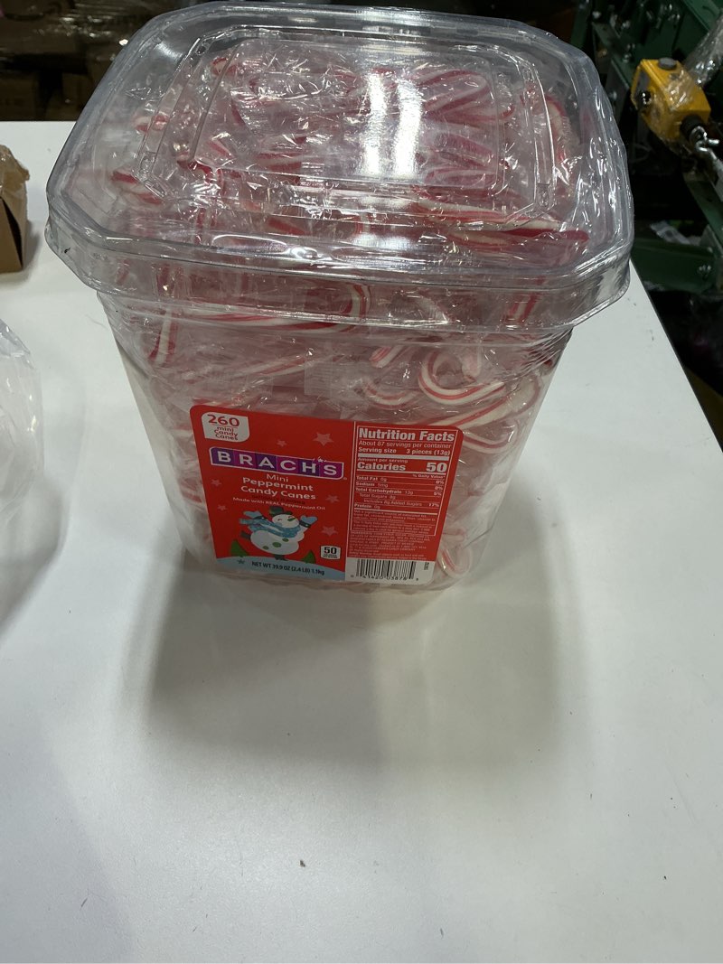 Condition photo showing New/Like New for Brach's Mini Peppermint Candy Canes, Christmas Candy, Stocking Stuffers, Holiday Classic, 260ct, 40 oz Tub Peppermint 260 Count