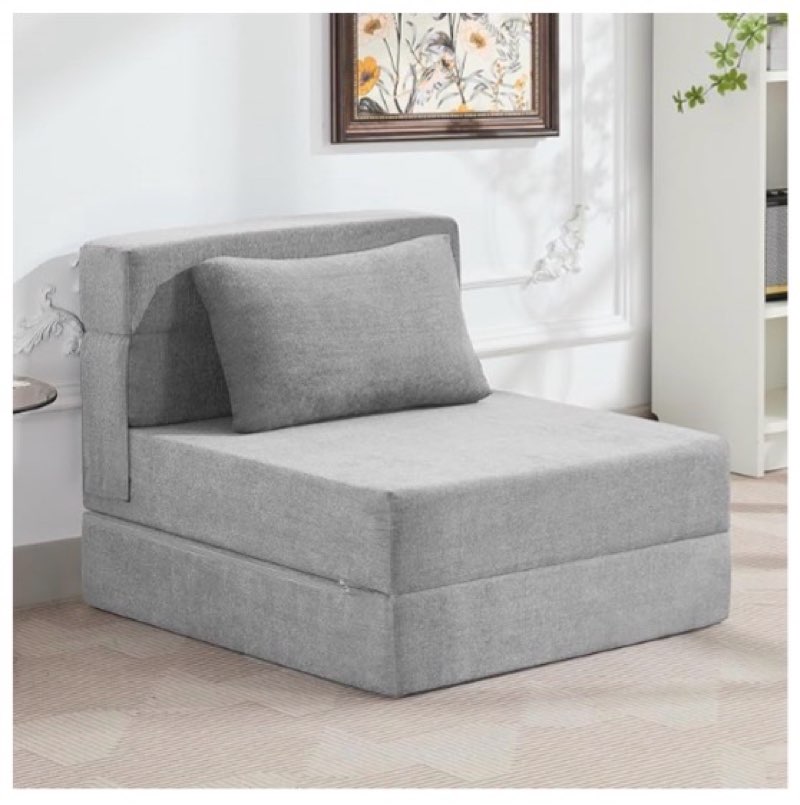 (Similar)Folding Sofa Bed Convertible Floor Couch Foldable Chair Bed with Pillow?Linen Sleeper Chair Futon,Foldable Memory Foam Mattress for Bedroom/Living Room/Dorm/Office (Light Grey, Single)