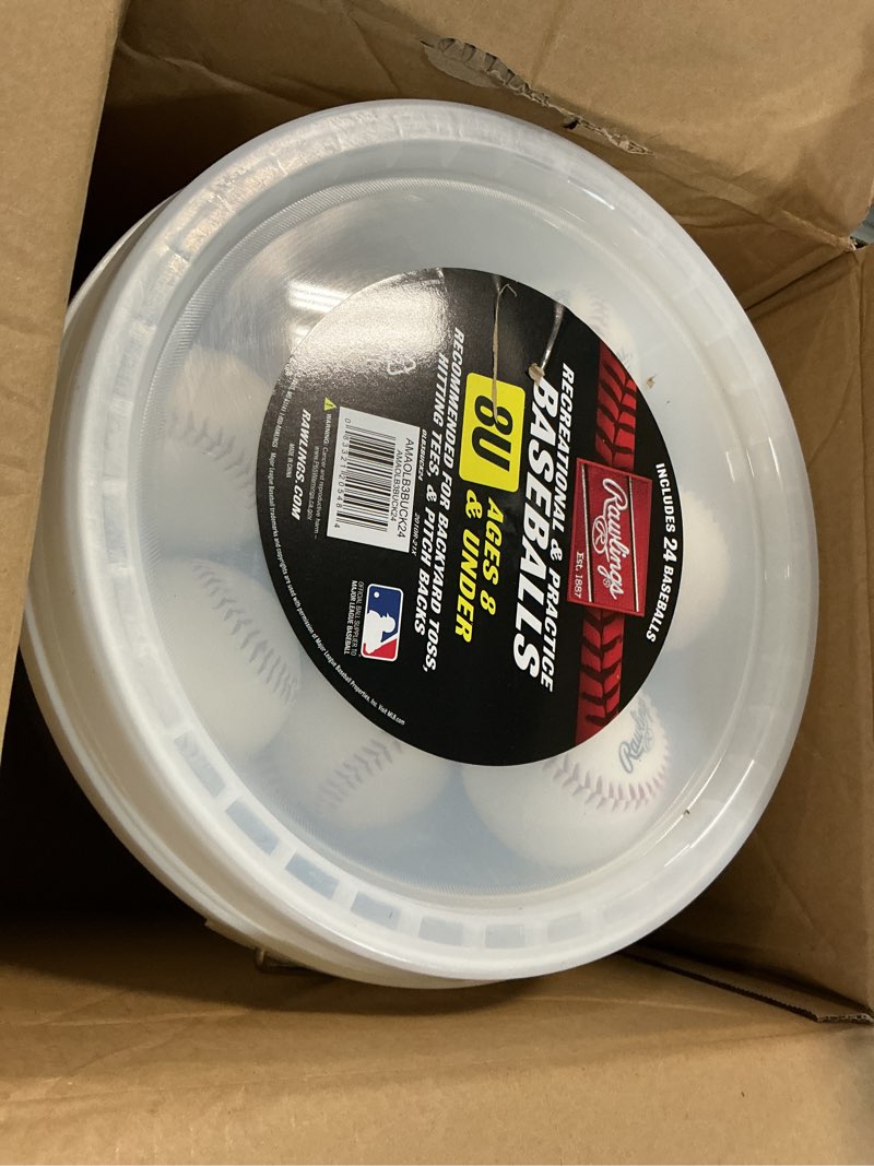 Condition photo showing Good Condition for rawlings | official league recreational use practice baseballs | youth/8u | olb3 | bucket | 24 count red, white 24 baseballs