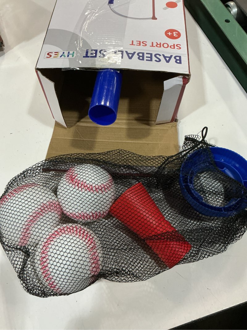 Condition photo showing As Is for hyes 3-in-1 baseball set for kids with auto pitching machine | tee ball stand, hanging tee, ball launcher and 6 softballs - adjustable height, indoor/outdoor sport gifts for boys girls blue