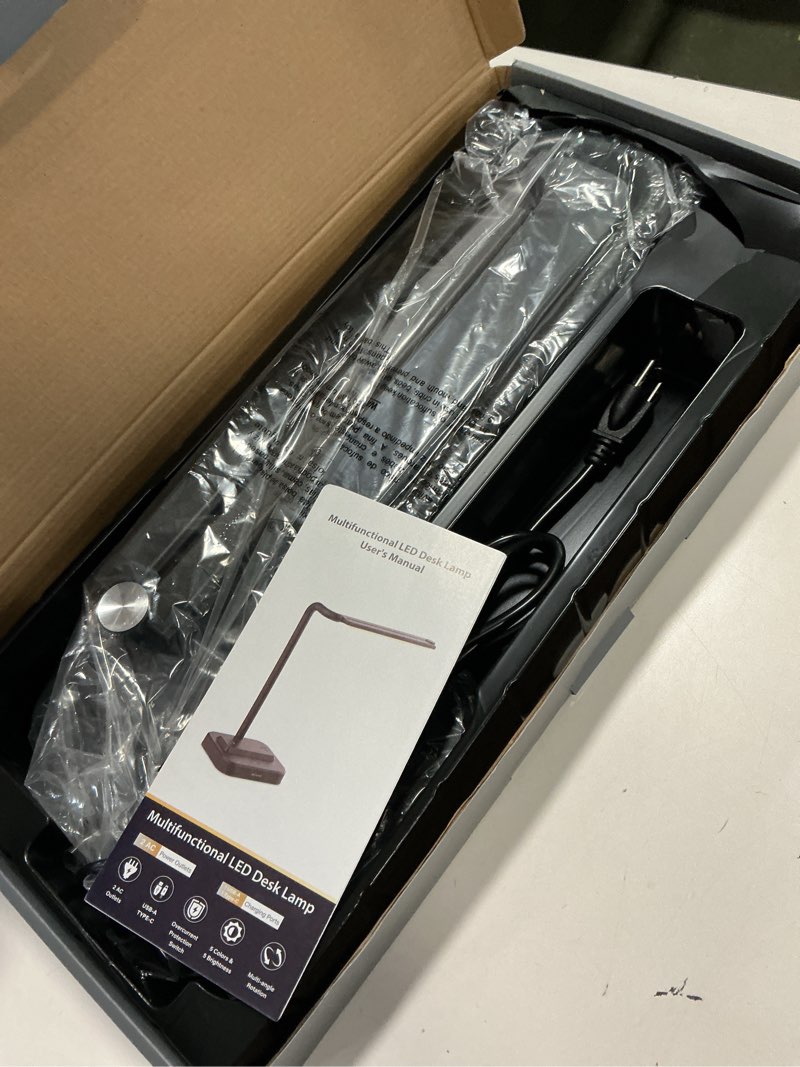 Condition photo showing Good Condition for Adjustable LED Desk Lamp for Home Office | Integrated Power Hub with 2 Wide-Spaced AC Outlets, USB-C & USB-A Charging Ports | Anti-Glare Light, Foldable Design & Surge Protection