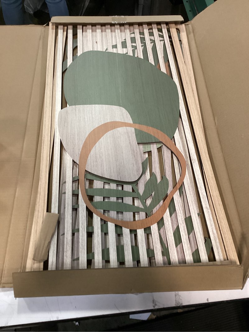 Condition photo showing Good Condition for IARTTOP Boho Mid-century Modern Wood Wall Art 16x32 Inch Large Green Abstract Wood Wall Decor Mid Century Bohemian Artwork for Bedroom Living Room Office Kitchen Set of 3 16*32 Inch green boho